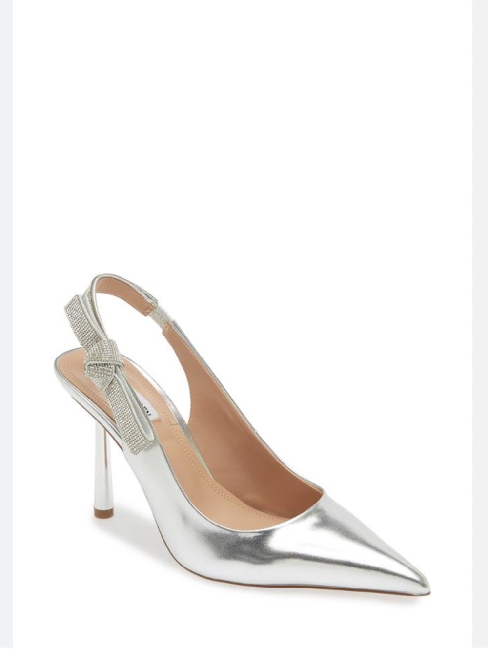 Steve Madden Silver Pointed Slingback Pumps with Crystal Bow